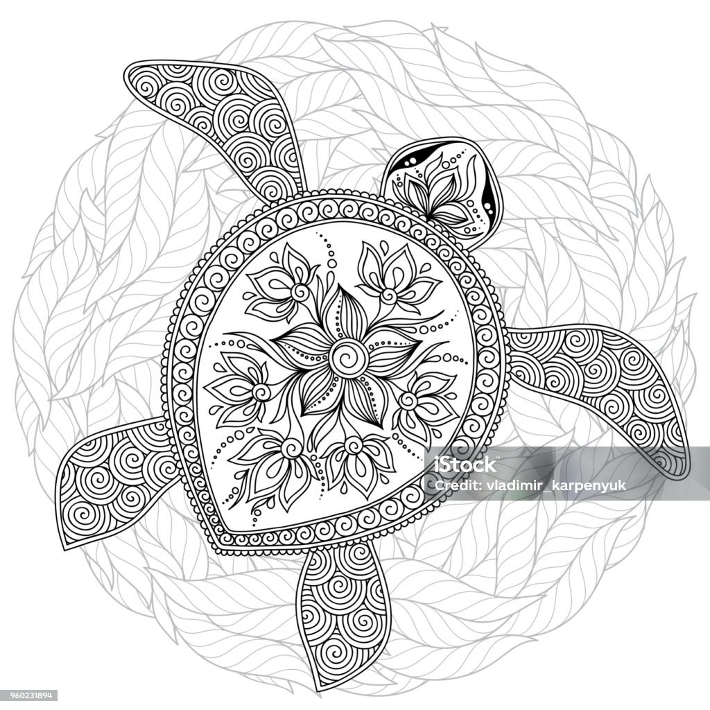 Vector illustration of sea turtle for coloring book pages stock illustration