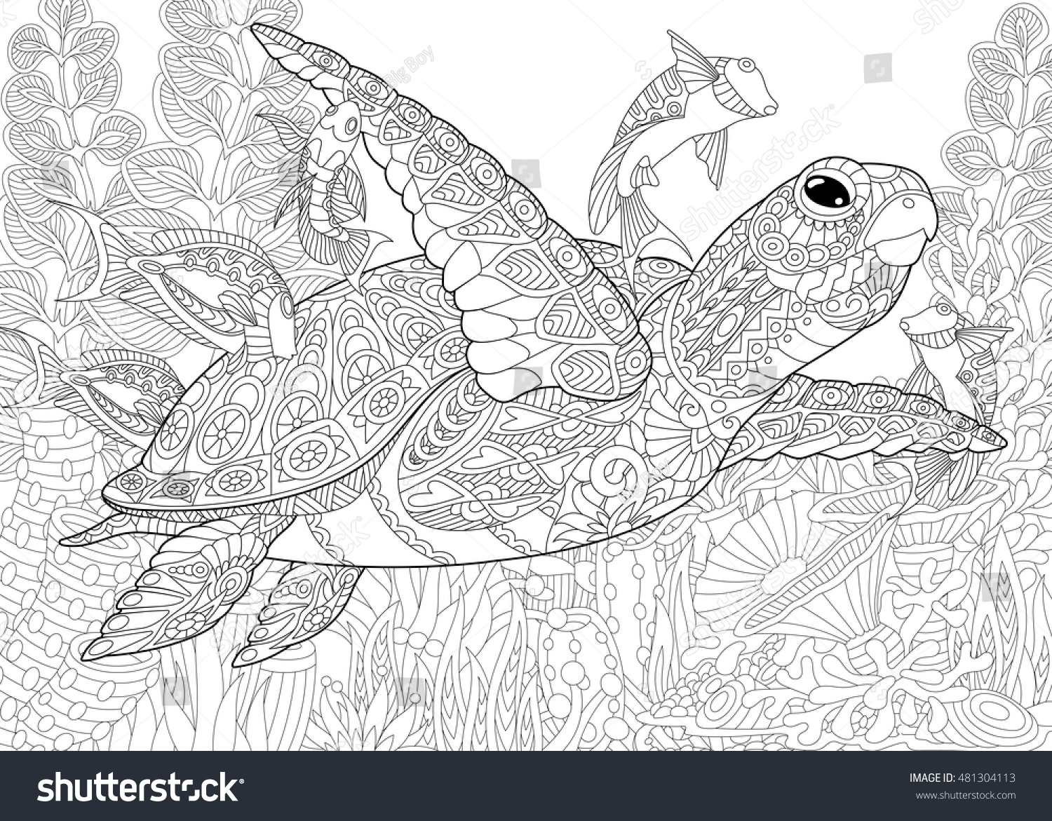 Stylized position turtle tortoise tropical fish stock vector royalty free