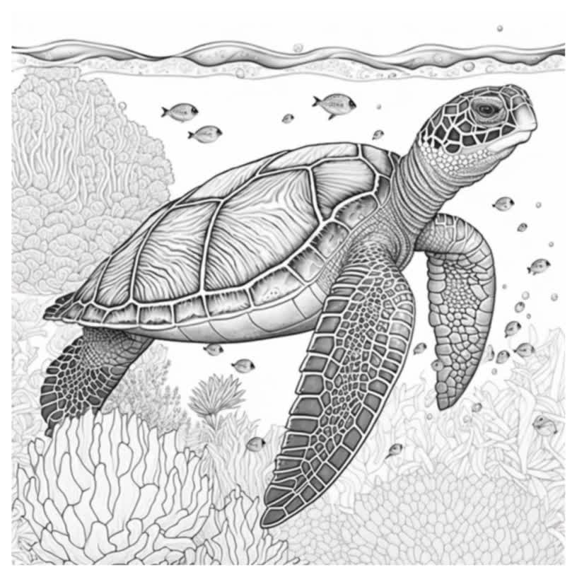 Turtle coloring pages for adults instant download