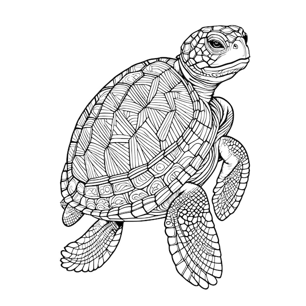 Premium vector zen tangle style turtle coloring page for adults