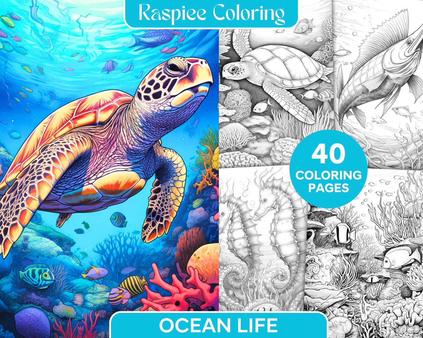 Ocean life grayscale coloring pages printable for adults relaxation an â coloring