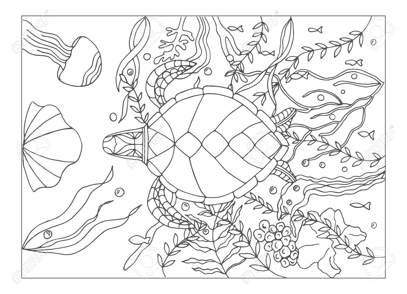 A floating turtle coloring page turtles hand