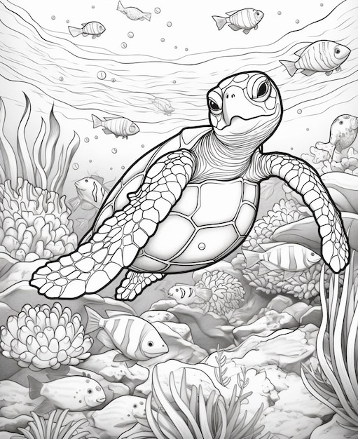 Premium ai image coloring pages for adults sea turtle coloring pages for adults generative ai