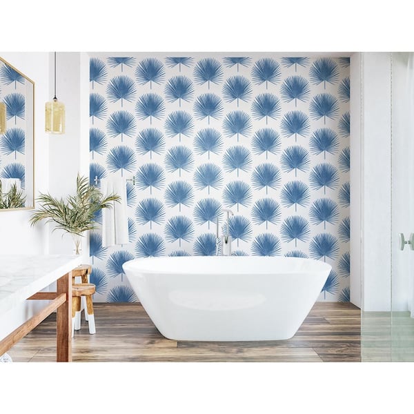 Seabrook designs sq ft coastal blue palm fronds unpasted wallpaper roll et