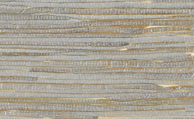 Grasscloth wallpaper in metallic and off