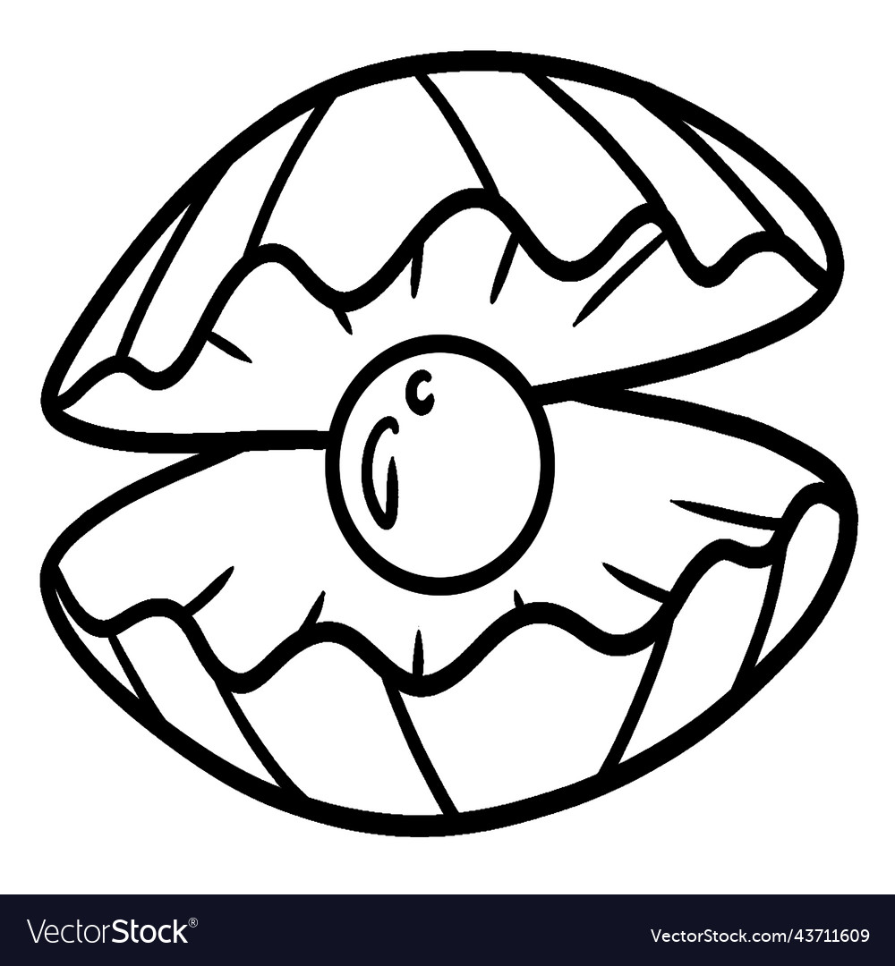 Pearl in sea shell isolated coloring page for kids