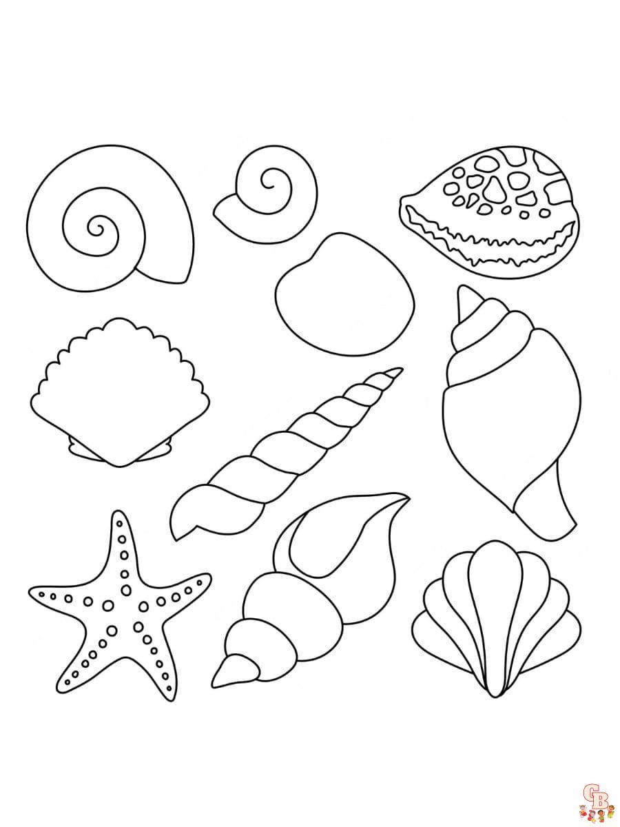 Printable shells coloring pages free for kids and adults