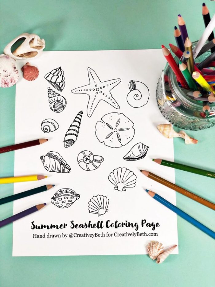 Free summer seashell coloring page