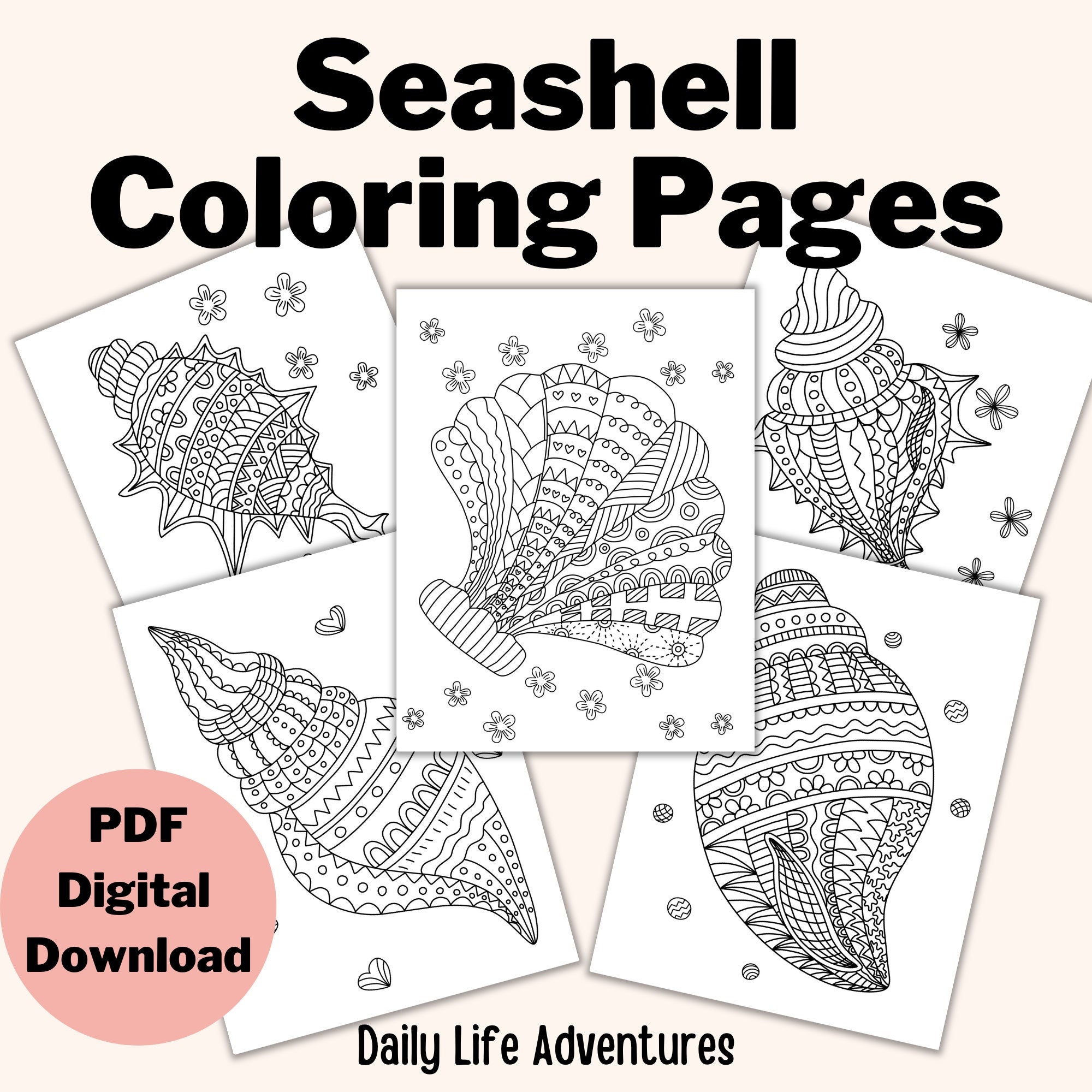 Seashell coloring pages printable coloring pages adult coloring pages