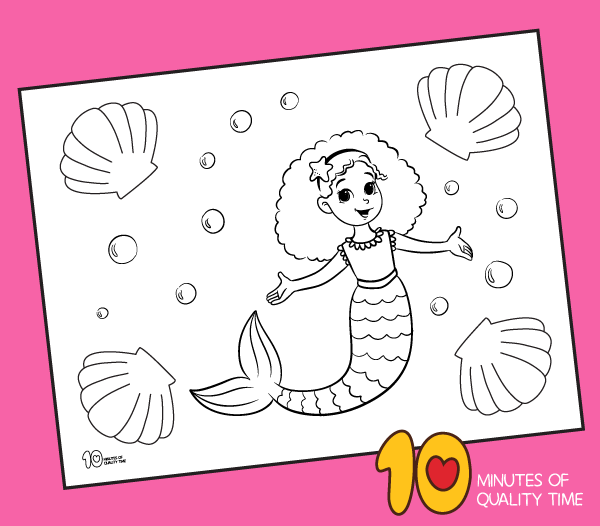 Mermaid and seashells coloring page â minutes of quality time