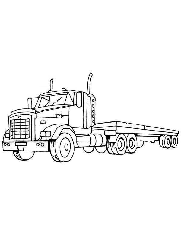A semi truck with empty load coloring page