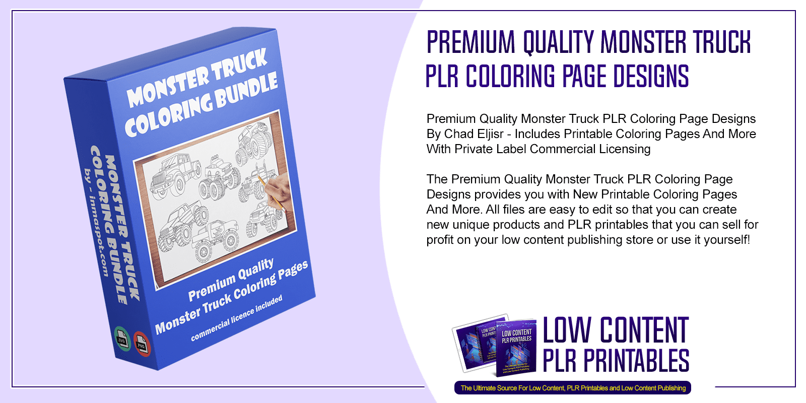 Premium quality monster truck plr coloring page designs plr pages
