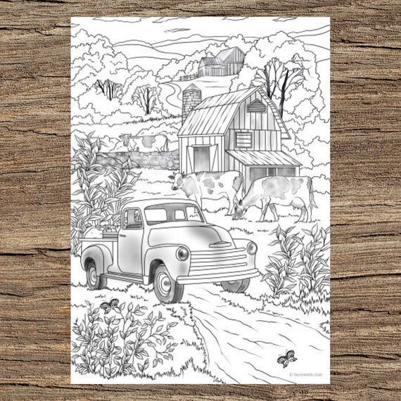 Country car printable adult coloring page from favoreads coloring book pages for adults and kids coloring sheets coloring designs