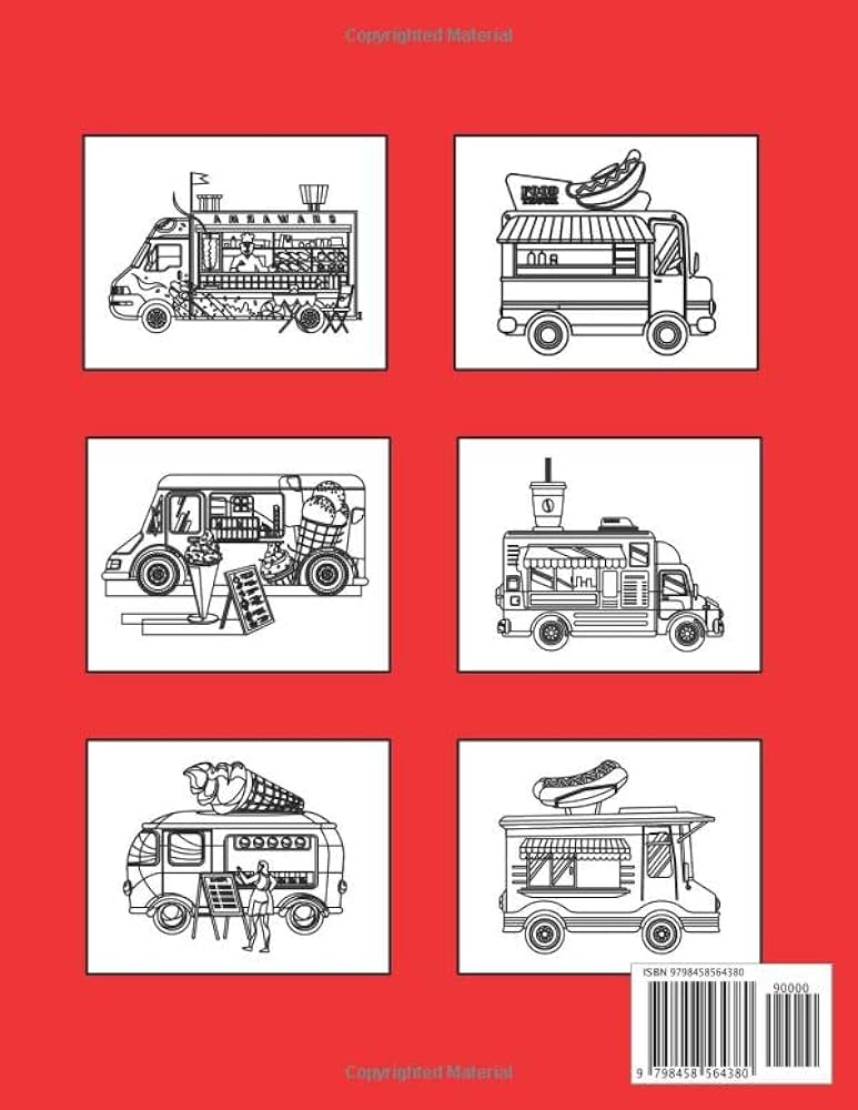 Food truck coloring book trucks high quality designs for kids years old and up pizza truck burger truck ice cream truck hot dog truck design coloring books