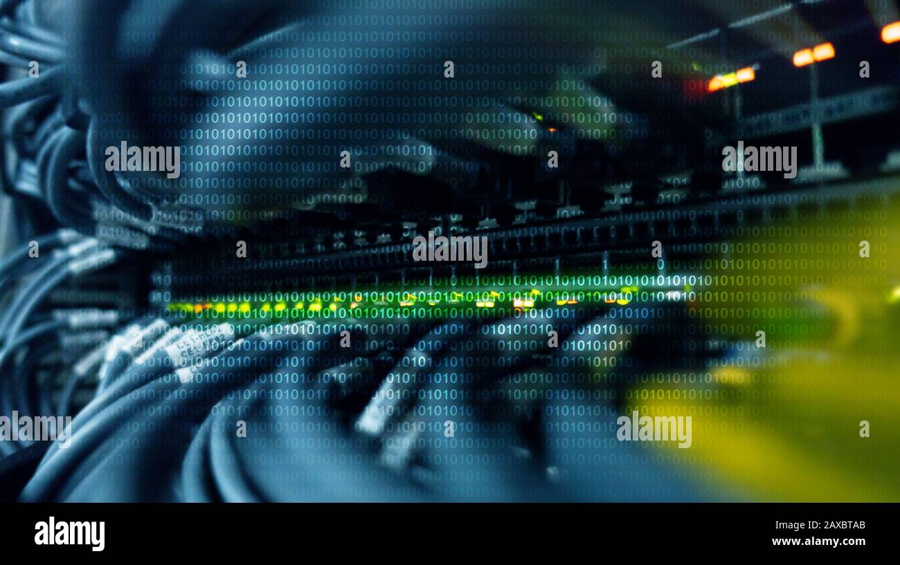 Binary code on server room background abstract wallpaper stock photo