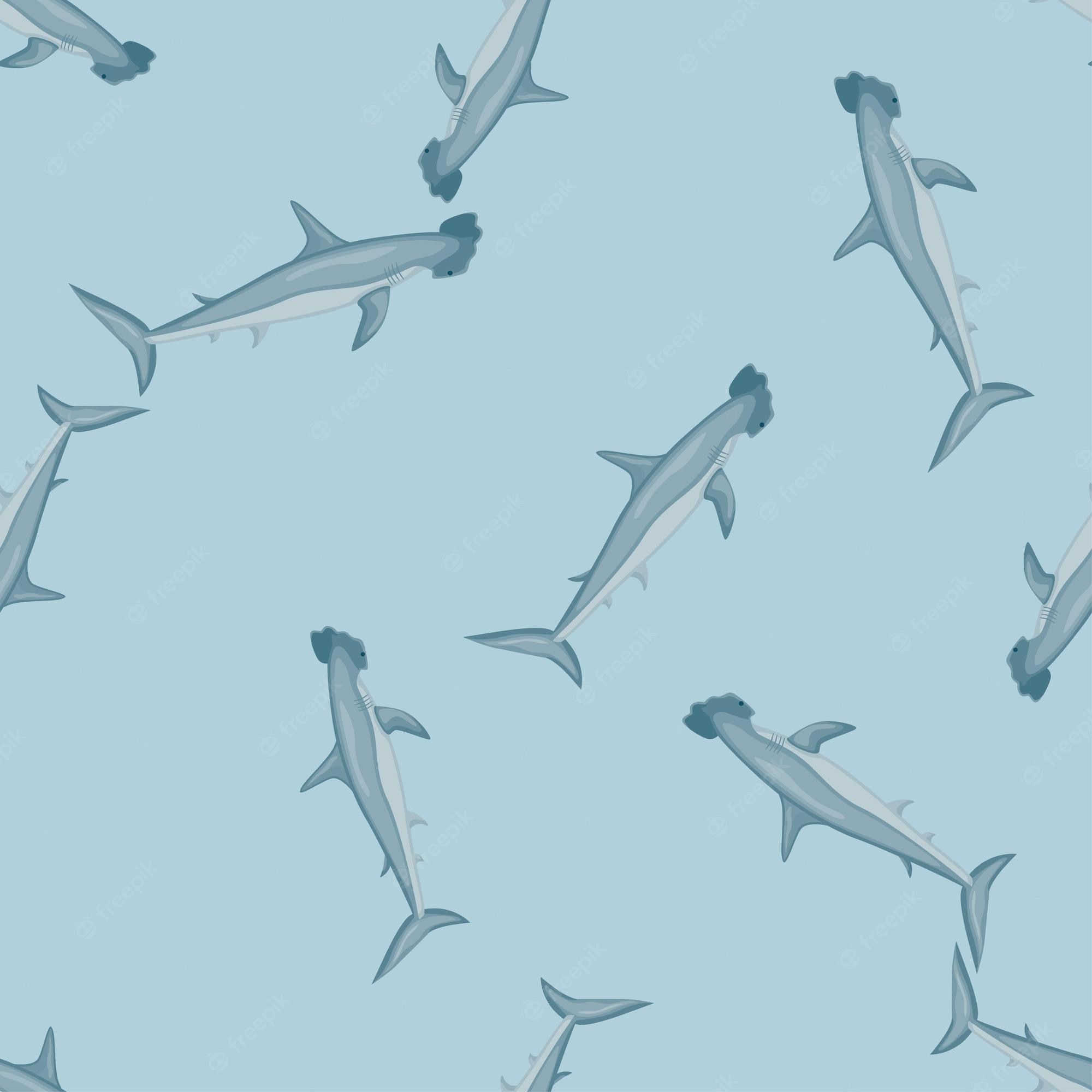 Premium vector hammerhead shark seamless pattern in scandinavian style marine animals background vector illustration for children funny textile prints fabric banners backdrops and wallpapers