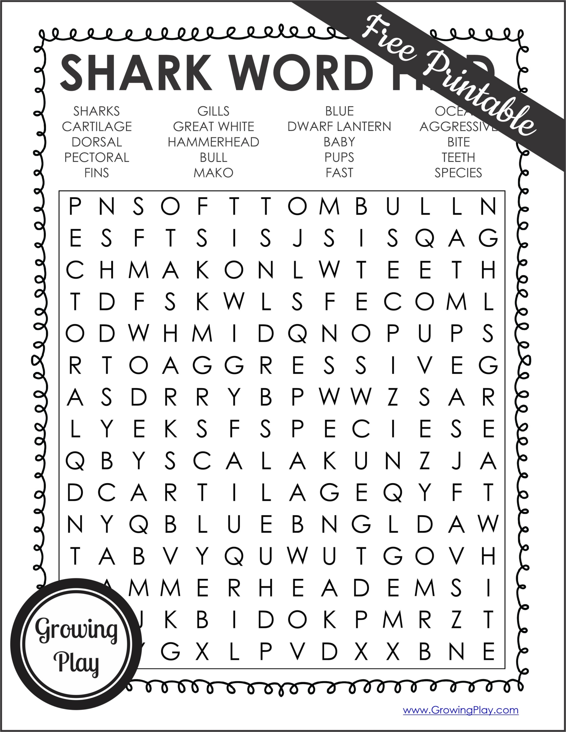 Shark word search pdf free printable