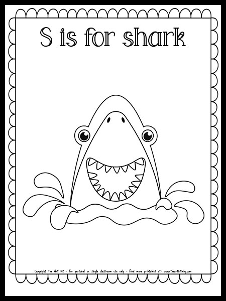 S is for shark coloring page free printable download â the art kit