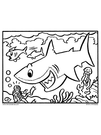 Cheerful shark coloring page â tims printables