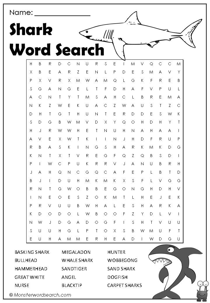 Awesome shark word search shark activities shark week crafts word find