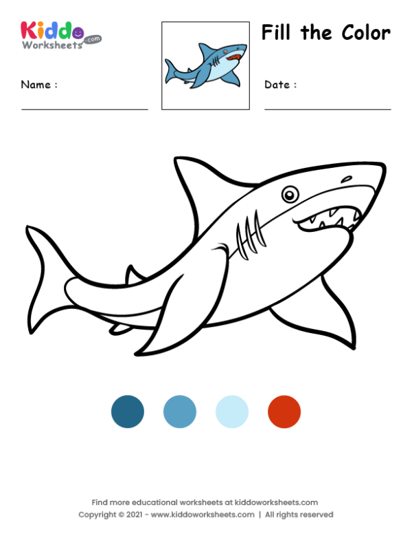 Free printable coloring shark worksheet