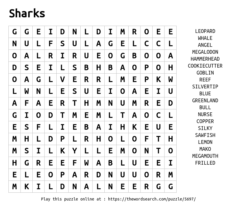 Download word search on sharks