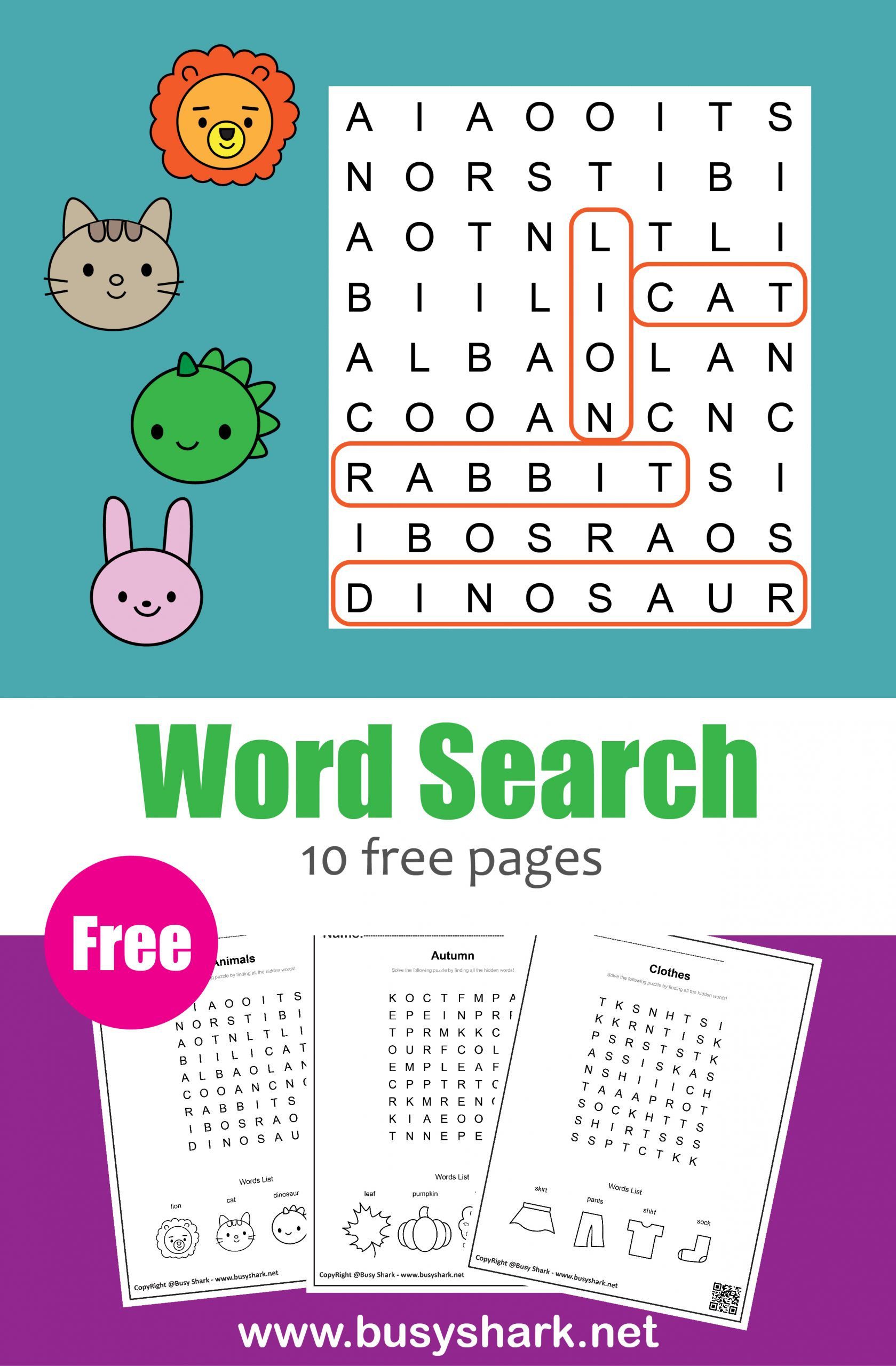 Free printable word search for kids