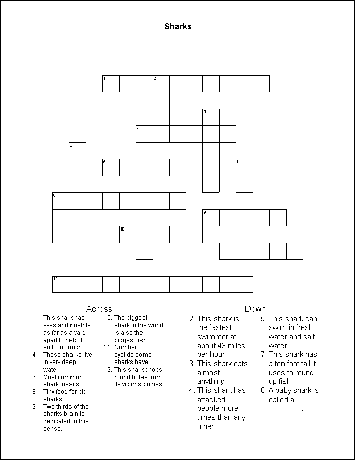 Shark crossword puzzle