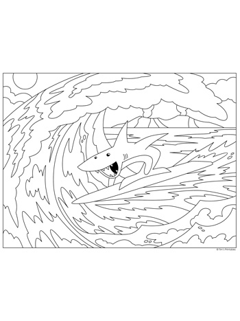 Surfing shark coloring page â tims printables