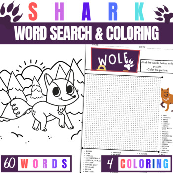 Wolf word search puzzle worksheet coloring pages activity for kids