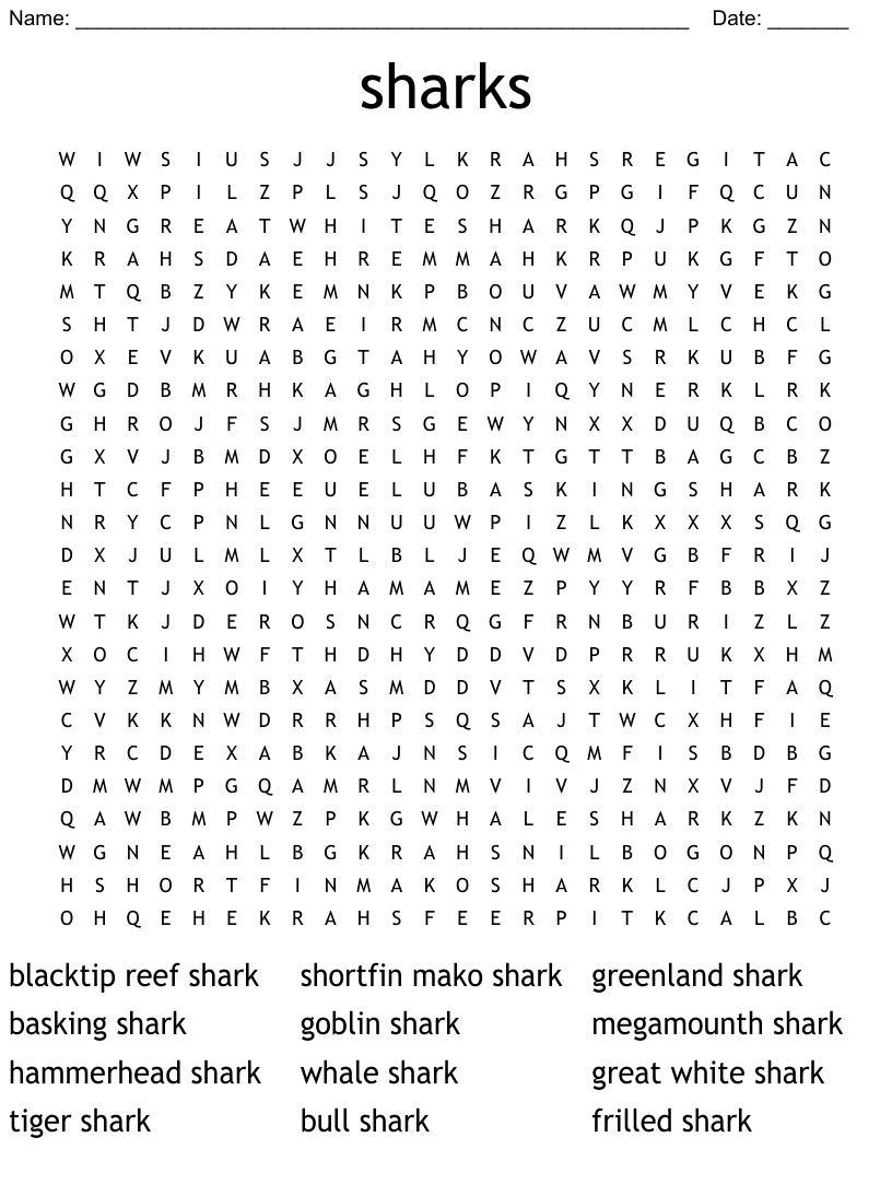Sharks word search