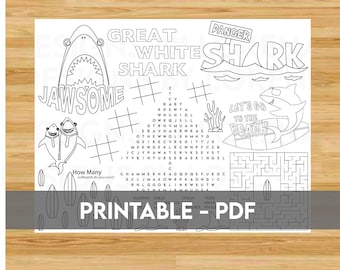 Activity sheet for shark party printable activity for shark party shark party activity sheet shark themed printable activity party time