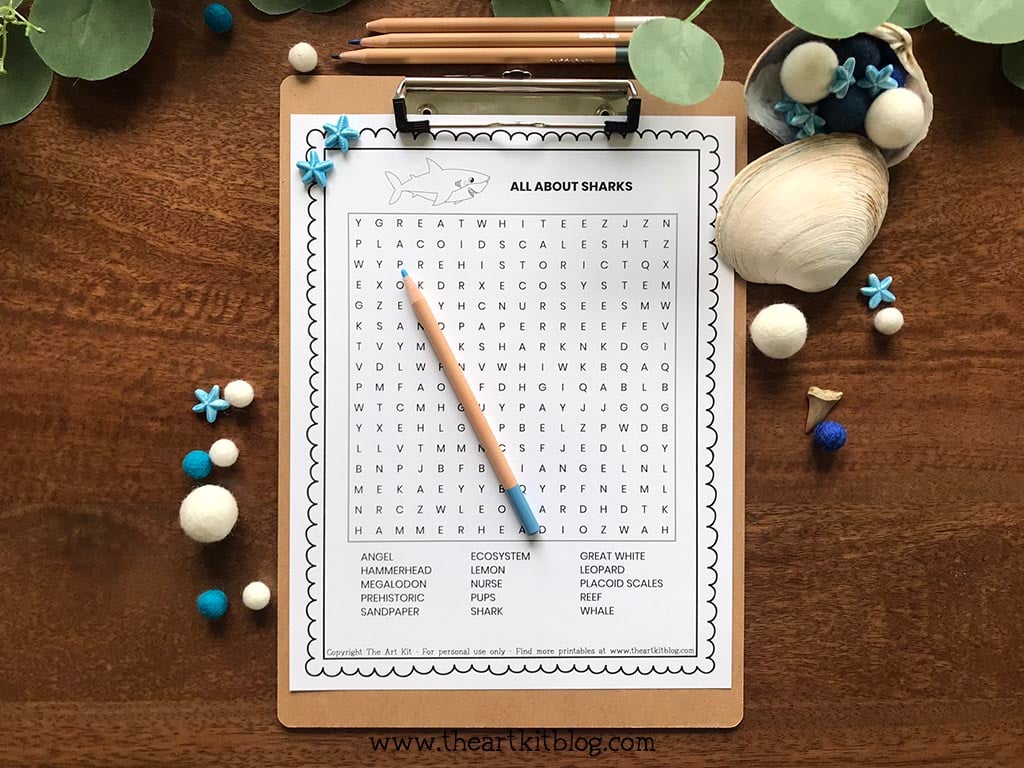 Shark word search free printable download â the art kit