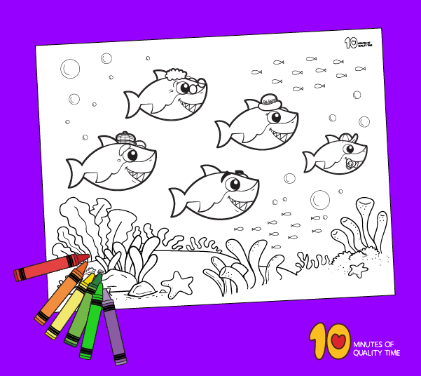 Baby shark and family coloring page â minutes of quality time