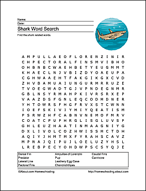 Shark wordsearch vocabulary crossword and more