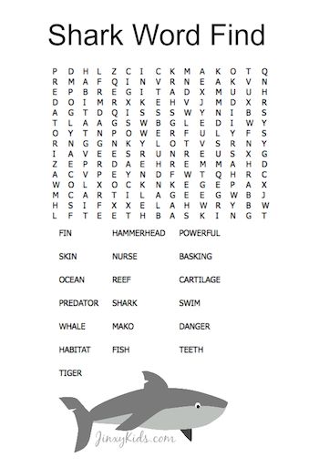 Shark word find puzzle