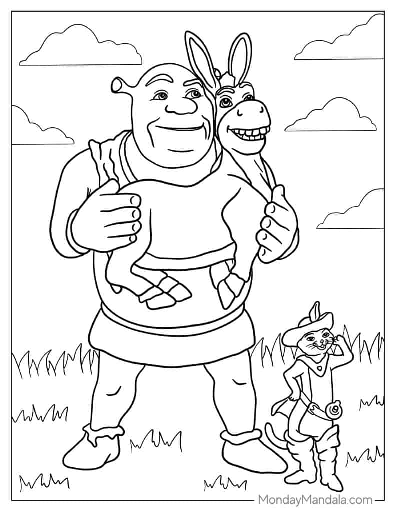 Shrek coloring pages free pdf printables