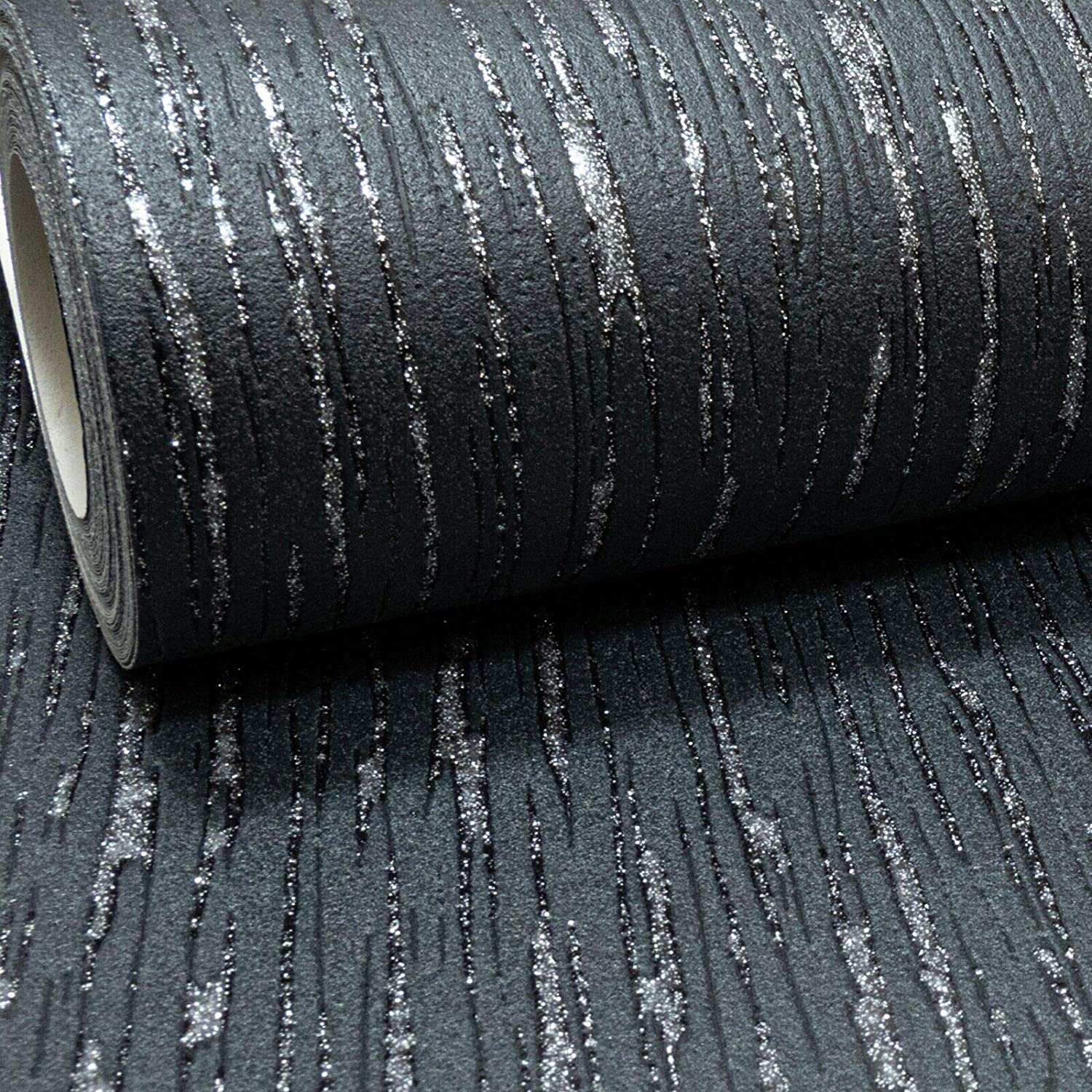 Embossed wallpaper plain black silver glitter textured thick heavy black and silver diy tools