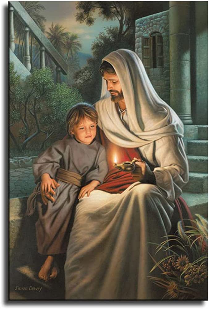 Simon dewey jesus christ and child canvas wall art poster picture print home room decor black white mural
