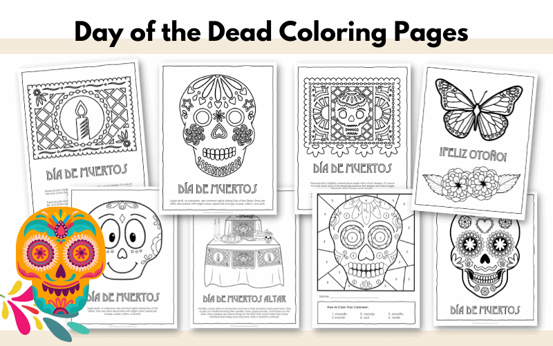 Sugar skull coloring pages and masks for dãa de muertos