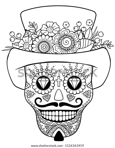 Coloring pages adult day dead sugar stock vector royalty free