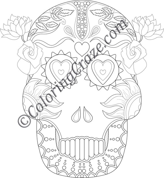 Day of the dead coloring page digital printable pdf illustration dia de los muertos art adult coloring books funny sugar skull