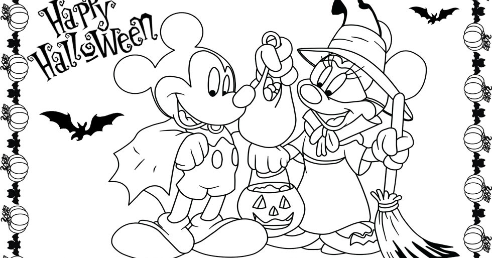 Minnie and mickey mouse coloring pages for halloween team colors