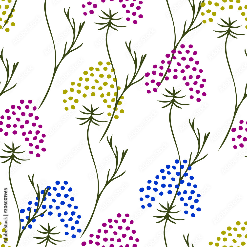 Seamless vector pattern with flowers with dots elegance simple wallpaper design on white background