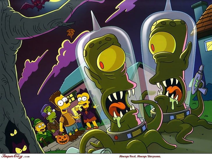 Hd wallpaper simpsons with alien characters illustration the simpsons bart simpson simpsons halloween simpsons treehouse of horror simpsons drawings