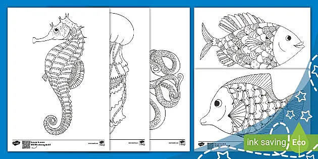 Ocean and sea themed mindfulness colouring sheets