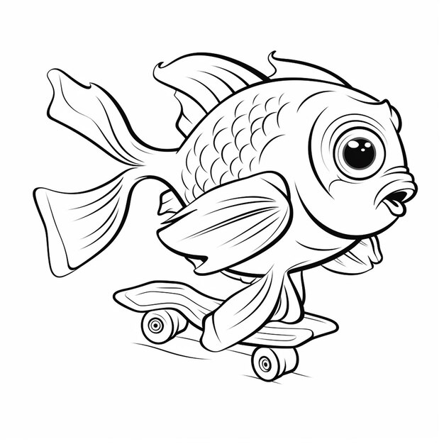Premium ai image skate fish adorable hand drawn cute coloring book kawaii line art
