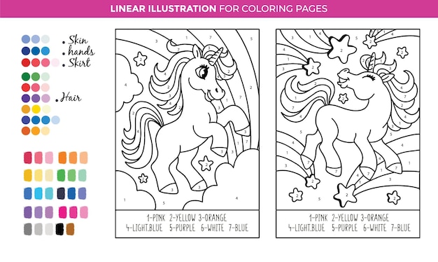 Premium vector unicorn ponies star by number coloring pages learn numbers and colors printable worksheet