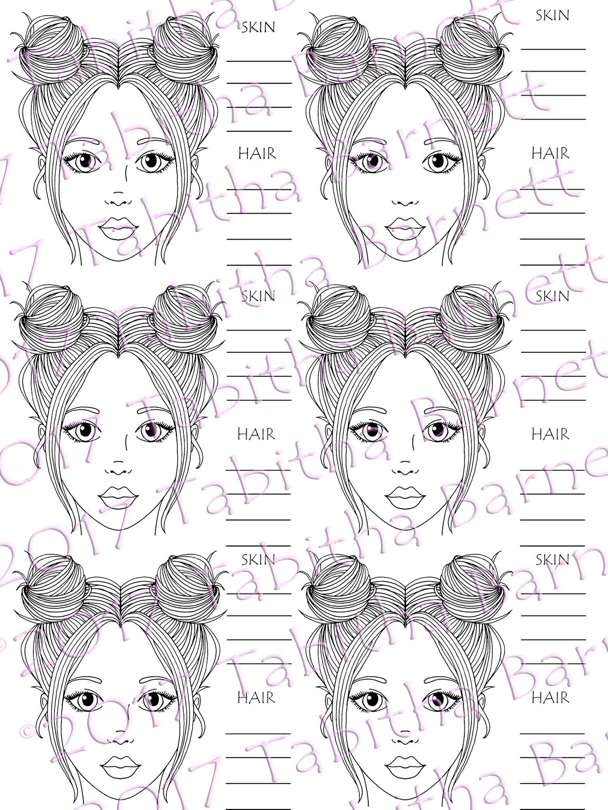 Blank hair and skin color charts and practice page pdf
