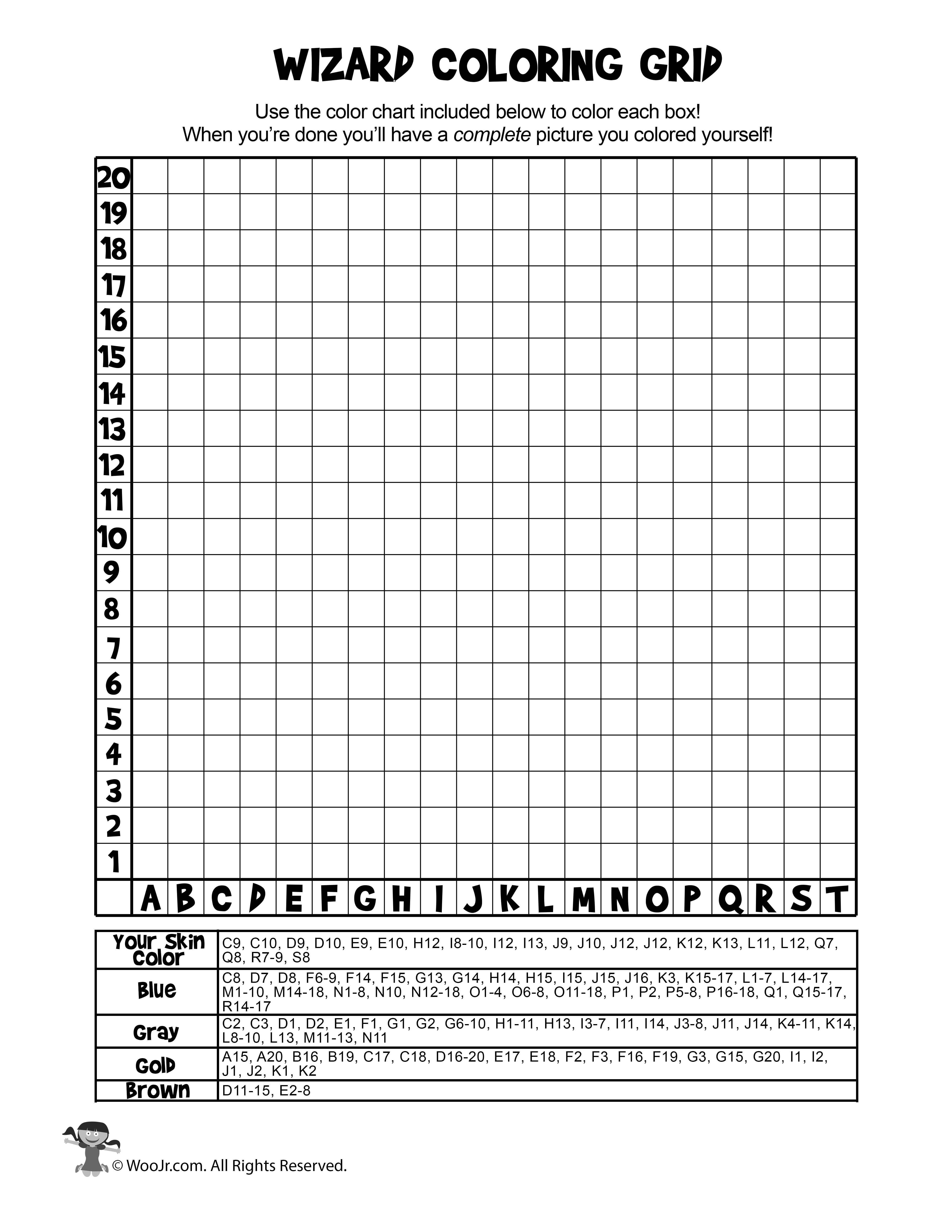 Mystery picture grid coloring pages